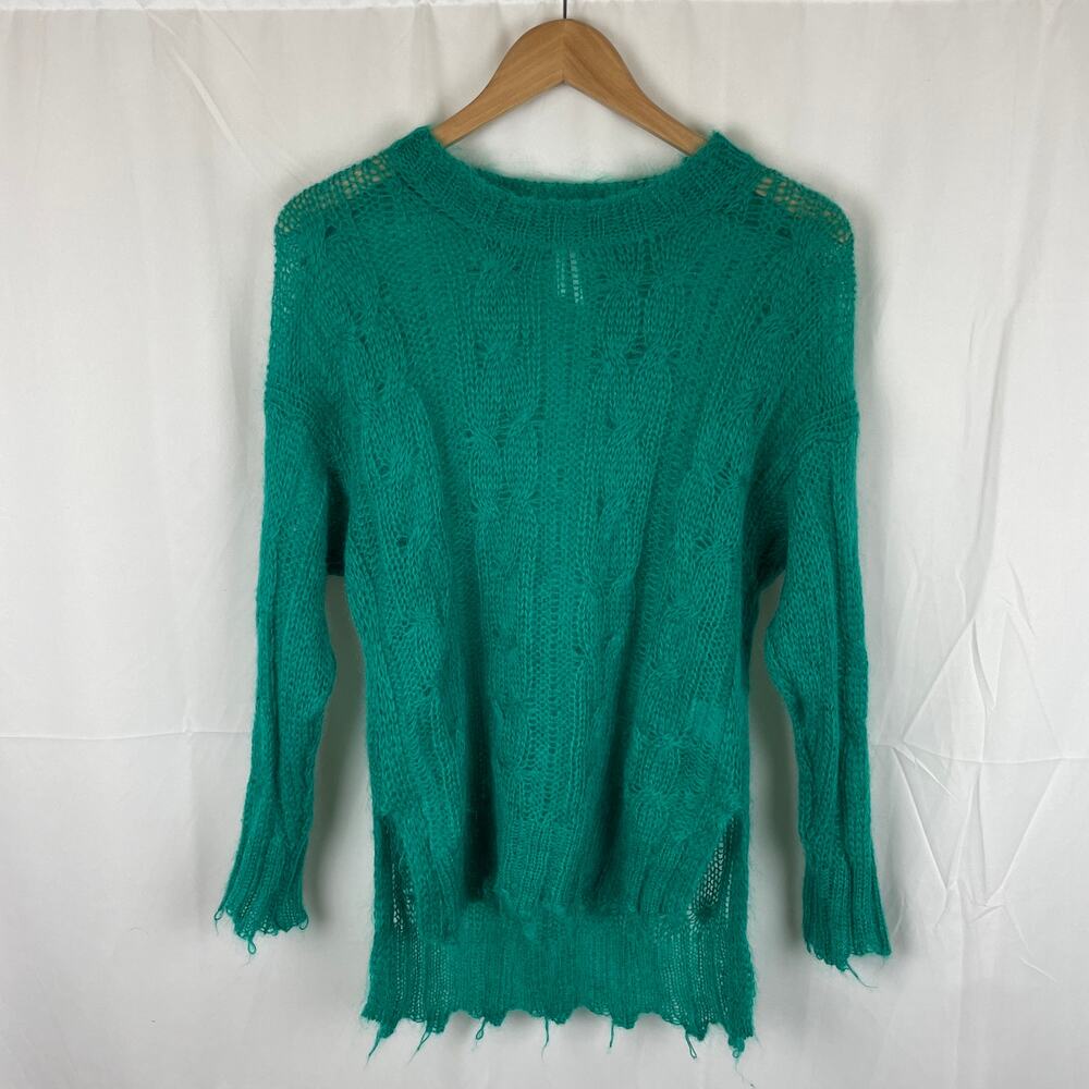 Anthropologie Cable Wool Sweater The Posey Stitchy Distressed Green Knit Size S